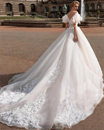 Runhufu 2023 A-line Wedding Dress Appliques V-neck Backless Off The Shoulder Zipper Robe De Mariée Elegant Vestido De Novia